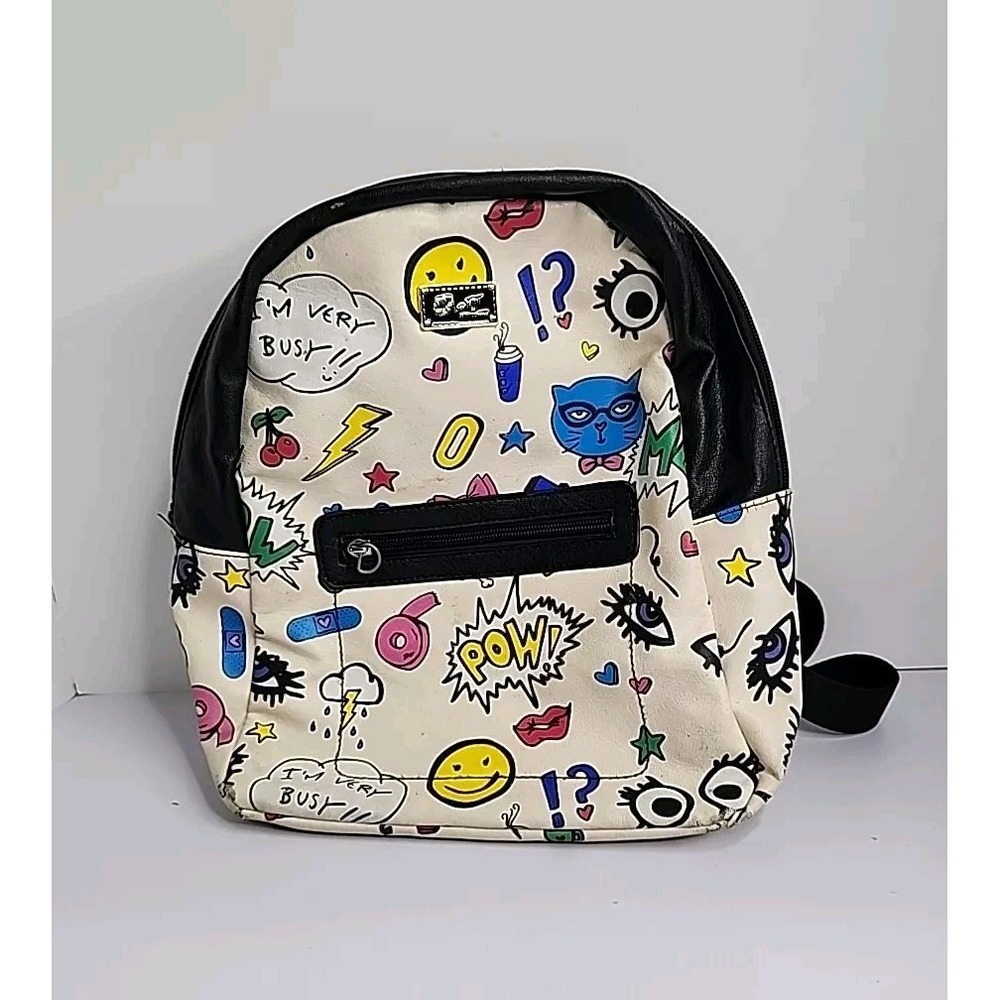 Betsey Johnson POW MEOW Backpack FAUX LEATHER 1980's Retro Comic Retired